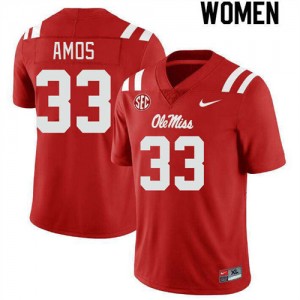 Red Double-Stitched University Football Jersey - Womens Rashad Amos #33 Ole Miss Rebels Subtle (Licensed Official) 63428-265