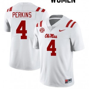 Exclusive Suntarine Perkins #4 White Ole Miss Womens Football Breathable Jersey - Official NCAA Licensed Collectible 98540-530