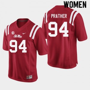 #94 Ole Miss Rebels Team-Issued Womens Tavion Prather Red College Microfiber Football Jersey - Authentic Licensed NCAA 57214-904