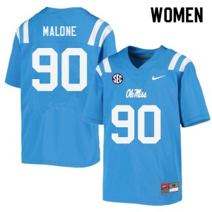 Power Blue Out Essential Women's Tywone Malone Ole Miss Rebels #90 Double-Stitched High School Football Jersey 72668-622