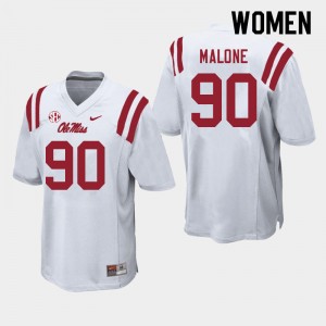 Collectible Women Official Tywone Malone #90 Ole Miss White Football NCAA Applique Jersey 34298-112
