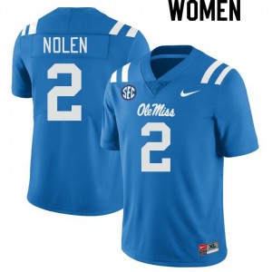 Team-Issued Womens Walter Nolen #2 Ole Miss Rebels Power Blue Microfiber College Football Jersey - Premium Licensed NCAA Gear 31240-145