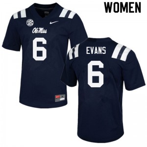 Navy Applique College Football Jersey - Womens Zach Evans #6 Ole Miss Collectible (Licensed Official) 43473-224