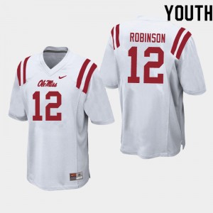 NCAA Fan Favorite: Kid Austrian Robinson #12 White Ole Miss Rebels Microfiber Football Jersey 43307-877