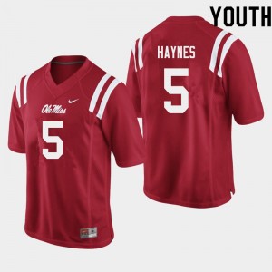 Red Double-Stitched NCAA Football Jersey - Kids Jon Haynes #5 Ole Miss Rebels Subtle (Licensed Official) 28934-880