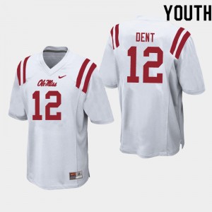 Kids #12 Kinkead Dent Ole Miss White NCAA Breathable Football Jersey - Authentic NCAA 60527-395