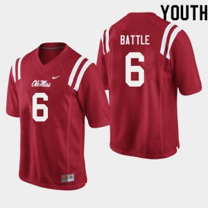 Red Lightweight University Football Jersey - Kid Miles Battle #6 Rebels Easy Care (Licensed Official) 24620-228