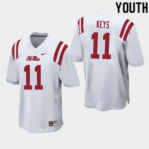 Unused Youth Austin Keys #11 Ole Miss Rebels White Anti-Odor College Football Jersey - Premium Licensed NCAA Gear 14438-103