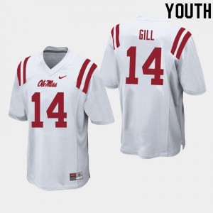 NCAA Fan Favorite: Kids Daylen Gill #14 White Ole Miss Applique Football Jersey 99229-770