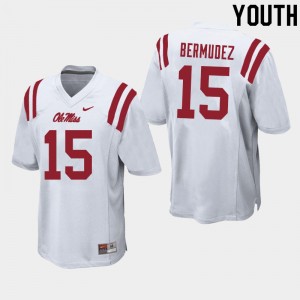 Kid #15 Derek Bermudez Ole Miss White College Applique Football Jersey - Authentic NCAA 16761-922