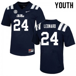 Youth #24 Deane Leonard Rebels Navy High School Chain-Stitched Football Jersey - Authentic NCAA 37793-850
