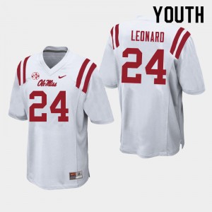 White Lightweight College Football Jersey - Youth Deane Leonard #24 Rebels Easy Care (Licensed Official) 15003-775