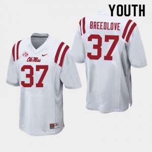 NCAA Fan Favorite: Youth Kyndrich Breedlove #37 White Ole Miss Breathable Football Jersey 81441-933