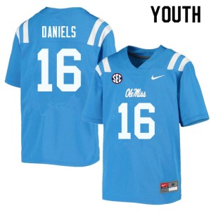 #16 Ole Miss Rebels Team-Issued Kids MJ Daniels Powder Blue College Microfiber Football Jersey - Authentic Licensed NCAA 36659-705