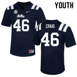 NCAA Fan Favorite: Kids Harrison Craig #46 Navy Ole Miss Rebels Double-Stitched Football Jersey 93214-922