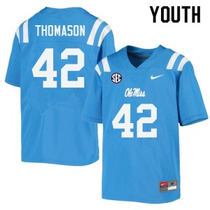 Kids On-Field Rebels #42 Landon Thomason Power Blue Chain-Stitched College Football Jersey 34946-731