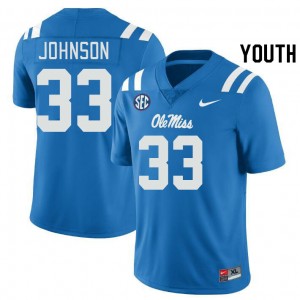 Power Blue Out Essential Youth Antione Johnson Ole Miss Rebels #33 Double-Stitched University Football Jersey 61773-501