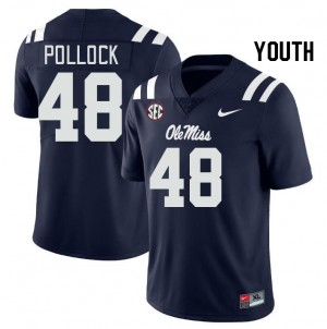 Team-Specific Kid Official Charlie Pollock #48 Ole Miss Navy Football University Athletic-Fit Jersey 90905-903