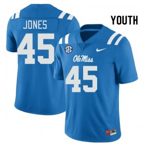 #45 Rebels Easy Care Kids Jackson Jones Power Blue University Lightweight Football Jersey - Authentic Licensed NCAA 91741-573