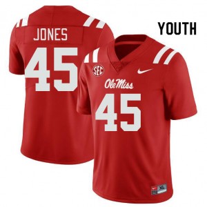 Compliance Certified Red Kid Football Jackson Jones #45 Ole Miss High School Breathable Jersey 58236-168