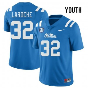 Exclusive Lucas Laroche #32 Power Blue Ole Miss Rebels Kids Football Anti-Odor Jersey - Official NCAA Licensed Collectible 19326-772