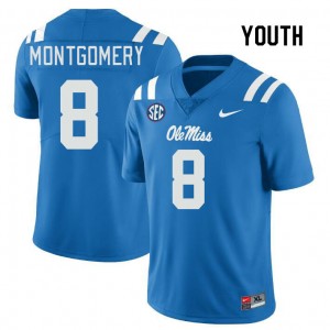 #8 Rebels On-Field Kid Monty Montgomery Power Blue College Chain-Stitched Football Jersey - Authentic Licensed NCAA 30163-947