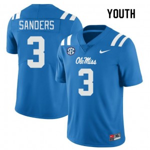 Youth Compliance Certified Ole Miss #3 Spencer Sanders Power Blue Breathable High School Football Jersey 10182-132