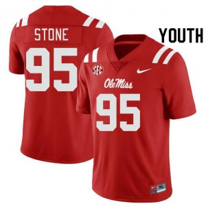 Compliance Certified Kid Official Akelo Stone #95 Ole Miss Red Football Player Breathable Jersey 10080-614