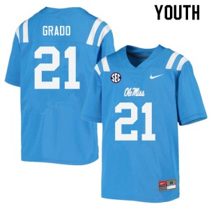 Kids #21 Alex Grado Ole Miss Rebels Power Blue High School Microfiber Football Jersey - Authentic NCAA 44417-391