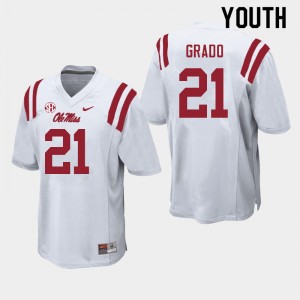 Team-Specific Youth Alex Grado #21 Ole Miss White Athletic-Fit NCAA Football Jersey - Premium Licensed NCAA Gear 63530-524