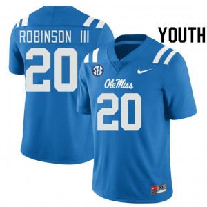 Kids #20 Anthony Robinson III Ole Miss Rebels Power Blue Player Microfiber Football Jersey - Authentic NCAA 61907-746