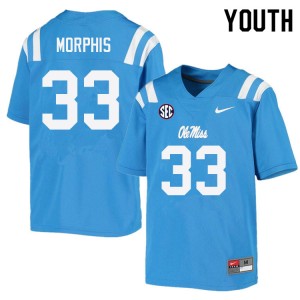 #33 Rebels Easy Care Kids Austin Morphis Power Blue College Lightweight Football Jersey - Authentic Licensed NCAA 75114-809