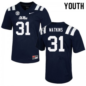 #31 Rebels On-Field Kids Austin Watkins Navy College Chain-Stitched Football Jersey - Authentic Licensed NCAA 55922-293