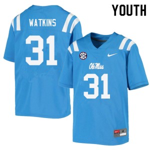 Collectible Power Blue Kid Football Austin Watkins #31 Ole Miss University Applique Jersey 21183-963