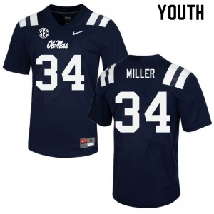 #34 Ole Miss Compliance Certified Youth Bobo Miller Navy College Breathable Football Jersey - Authentic Licensed NCAA 48255-737