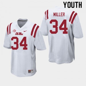 Youth #34 Bobo Miller Ole Miss White Player Athletic-Fit Football Jersey - Authentic NCAA 15007-905