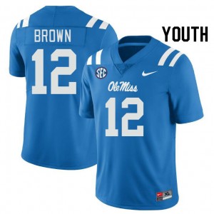 Team-Specific Powder Blue Kids Football Bralon Brown #12 Ole Miss College Athletic-Fit Jersey 10364-403