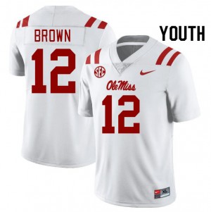 Youth #12 Bralon Brown Rebels White High School Chain-Stitched Football Jersey - Authentic NCAA 71921-256