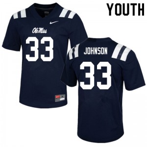 Kids #33 Cedric Johnson Rebels Navy Player Long-Lasting Football Jersey - Authentic NCAA 65762-320