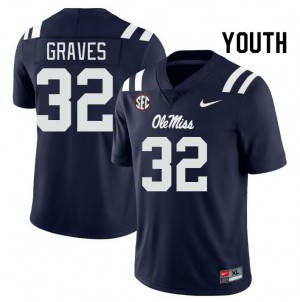 Kids #32 Chris Graves Ole Miss Rebels Navy College Double-Stitched Football Jersey - Authentic NCAA 38880-424