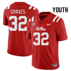Collectible Youth Chris Graves #32 Ole Miss Red Applique High School Football Jersey - Premium Licensed NCAA Gear 15551-123