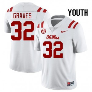 White Anti-Odor Player Football Jersey - Kids Chris Graves #32 Ole Miss Rebels Unused (Licensed Official) 43018-489