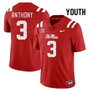 Red Out Essential Youth Daijahn Anthony Ole Miss #3 Applique College Football Jersey 60838-644