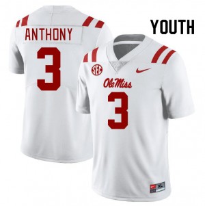 Kids Unused Ole Miss Rebels #3 Daijahn Anthony White Anti-Odor University Football Jersey 37122-663