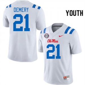 Kids Team-Issued Ole Miss Rebels #21 Daniel Demery White Microfiber College Football Jersey 39367-672