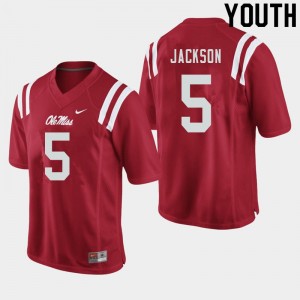 Red Out Essential Youth Dannis Jackson Ole Miss #5 Athletic-Fit NCAA Football Jersey 47739-995