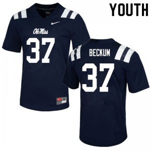 Navy Out Essential Kids David Beckum Ole Miss Rebels #37 Double-Stitched Player Football Jersey 21995-571