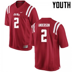Team-Specific Red Youth Football Deontay Anderson #2 Ole Miss NCAA Athletic-Fit Jersey 74496-360