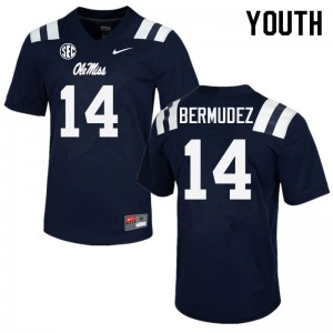 Kids Collectible Ole Miss #14 Derek Bermudez Navy Applique Player Football Jersey 47419-306
