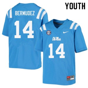 Unused Kid Official Derek Bermudez #14 Ole Miss Rebels Power Blue Football NCAA Anti-Odor Jersey 26842-198